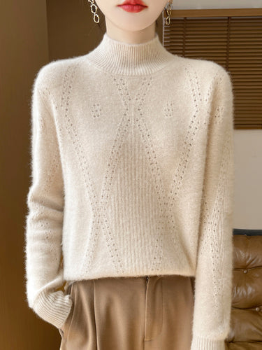 Damen Leichter Mockneck-Feinstrickpullover mit Ajour-Chevron und kaschmirweichem Finish Drune