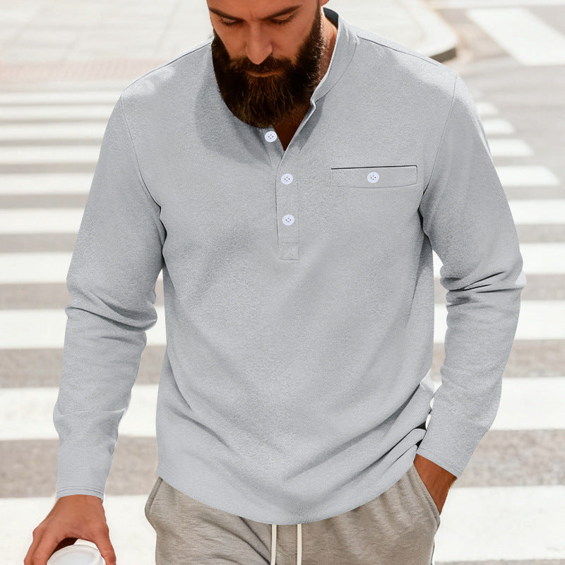 Herren nan lässiges Langarm-Henleyshirt aus Baumwollmischung mit Brusttasche Drune