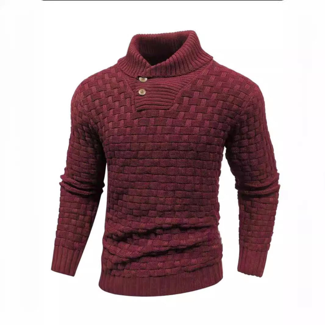 Herren nan strukturierter Strickpullover mit hochschließendem Stehkragen und Zierknopfleiste Drune