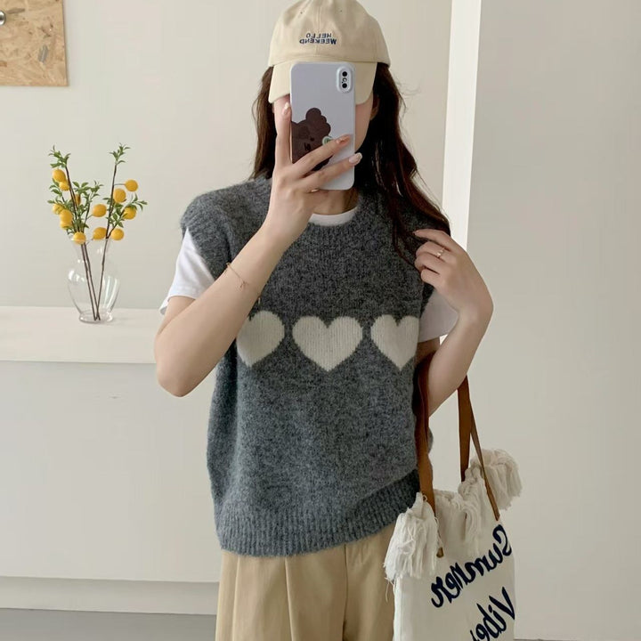 Damen Strickpullover mit Herzmotiv Drune