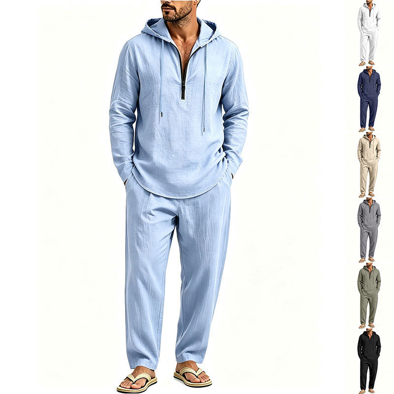 Herren Lässiges Lounge-Set mit Halbzip-Kapuzenpullover und locker sitzender Freizeit-Hose Drune