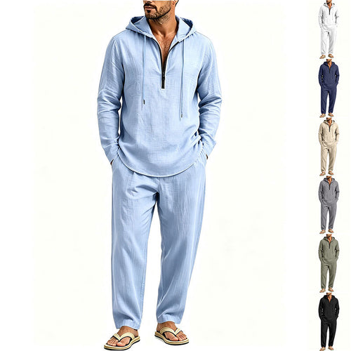 Herren Lässiges Lounge-Set mit Halbzip-Kapuzenpullover und locker sitzender Freizeit-Hose Drune