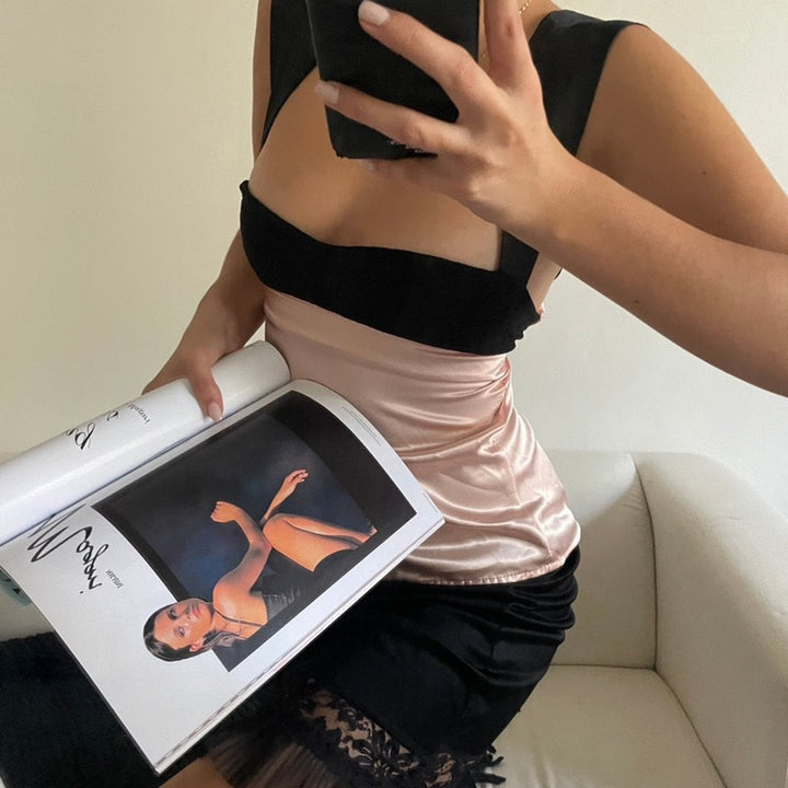 Damen stilvolles Oberteil mit einzigartigem Schnitt und eleganten Trägern Drune