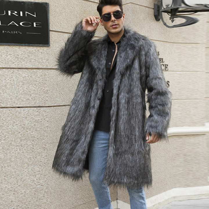 Herren Eleganter Kunstpelz-Mantel mit breitem Kragen und Relaxed Fit Drune