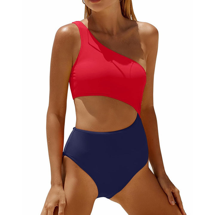 Femme Ein-Schulter Cut-Out Einteiler Badeanzug Drune