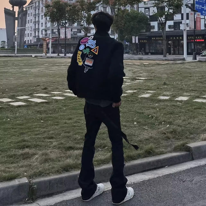Herren Modische Bomberjacke mit kreativen Applikationen Drune