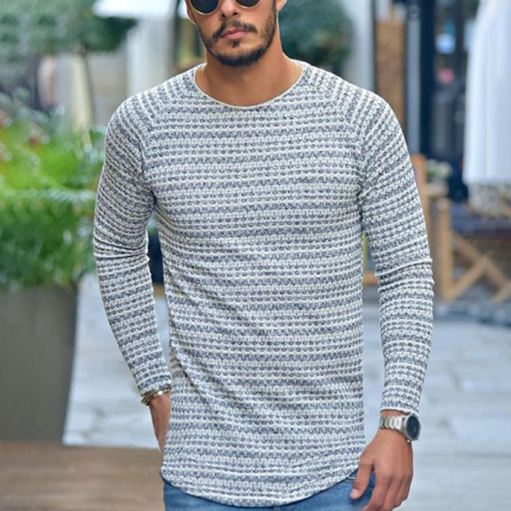 Herren strukturierter Feinstrick-Pullover mit Rundhalsausschnitt Drune