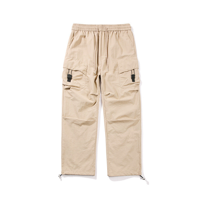 Herren Leichte Ripstop‑Trekking‑Cargohose mit Elastikbund, Kordelzug und Schnallen‑Cargotaschen Drune