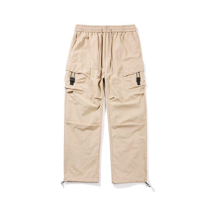Herren Leichte Ripstop‑Trekking‑Cargohose mit Elastikbund, Kordelzug und Schnallen‑Cargotaschen Drune