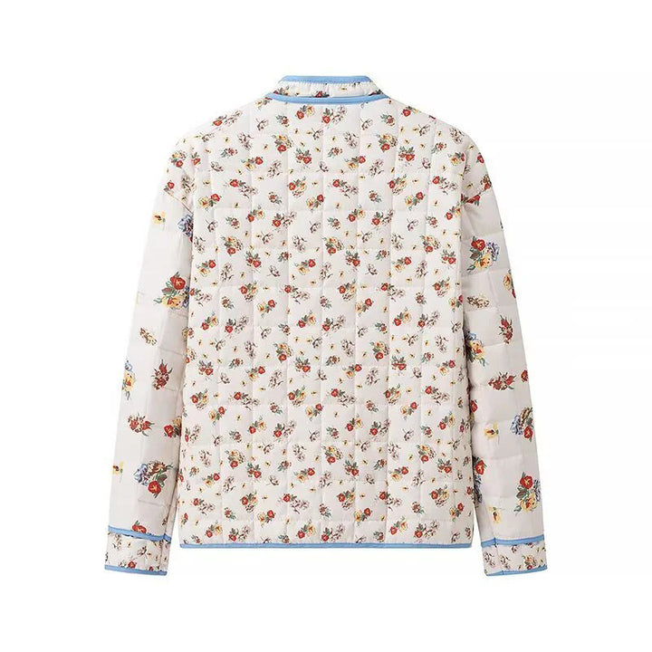 Damen nan gesteppte Boxy-Jacke mit floralem Alloverprint, kontrastierender Paspel und aufgesetzten Klappentaschen Drune
