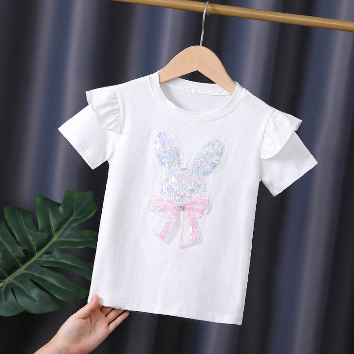 Mädchen T-Shirt mit aufgesticktem Häschen und Rüschendetails Drune