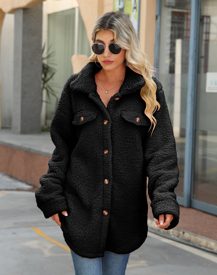 Damen Kuschelige Bouclé-Jacke mit großen Taschen Drune
