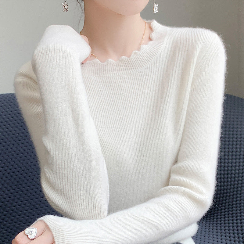 Damen Weicher Feinstrickpullover mit welligem Rundhalsausschnitt und kaschmirähnlicher Oberfläche Drune