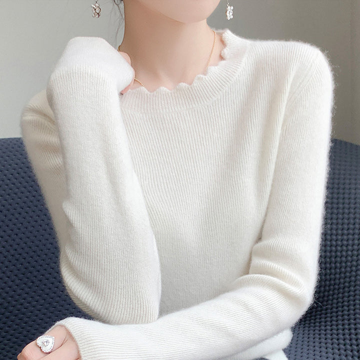 Damen Weicher Feinstrickpullover mit welligem Rundhalsausschnitt und kaschmirähnlicher Oberfläche Drune
