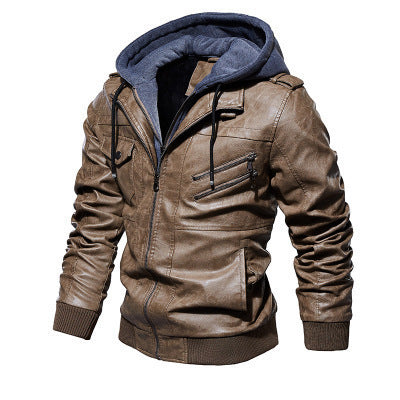 Herren Lederimitat-Fieldblouson mit innenliegendem Hoodie, Reißverschluss-Brusttaschen und Rippbündchen Drune