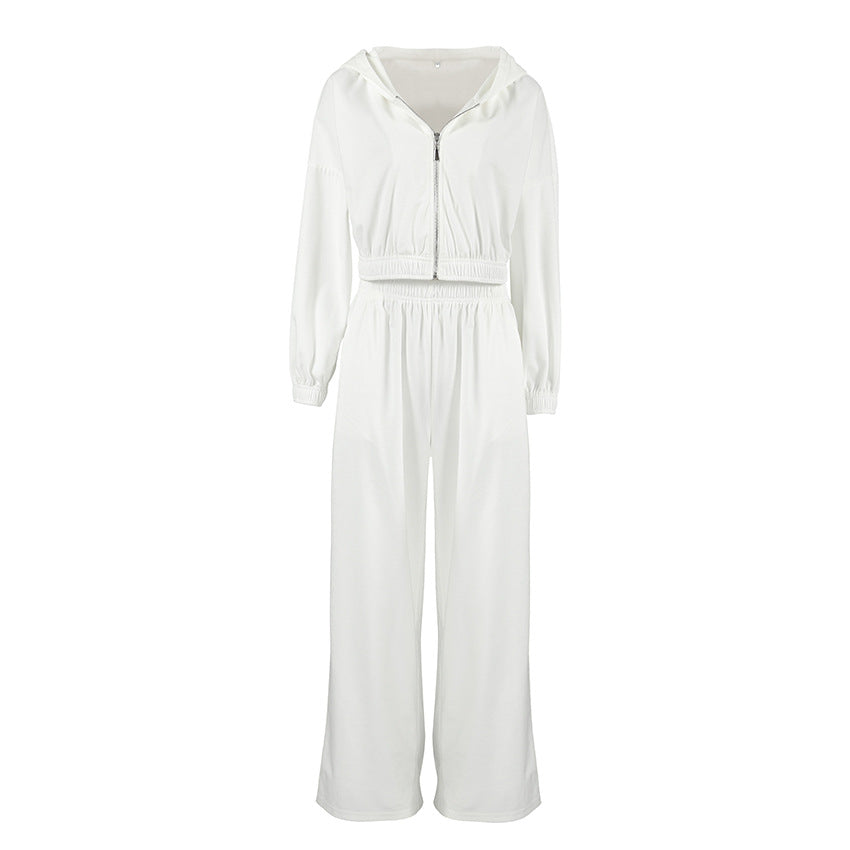 Damen lässiger Kapuzenpullover mit hohem Bund und weiten Hosen Drune