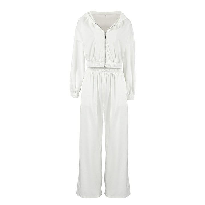 Damen lässiger Kapuzenpullover mit hohem Bund und weiten Hosen Drune