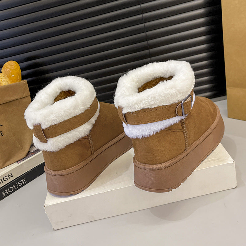 Damen Gefütterte Kurz-Stiefeletten mit Teddyfell-Futter, verstellbarem Schnallenriemen und profilierter Gummisohle Drune