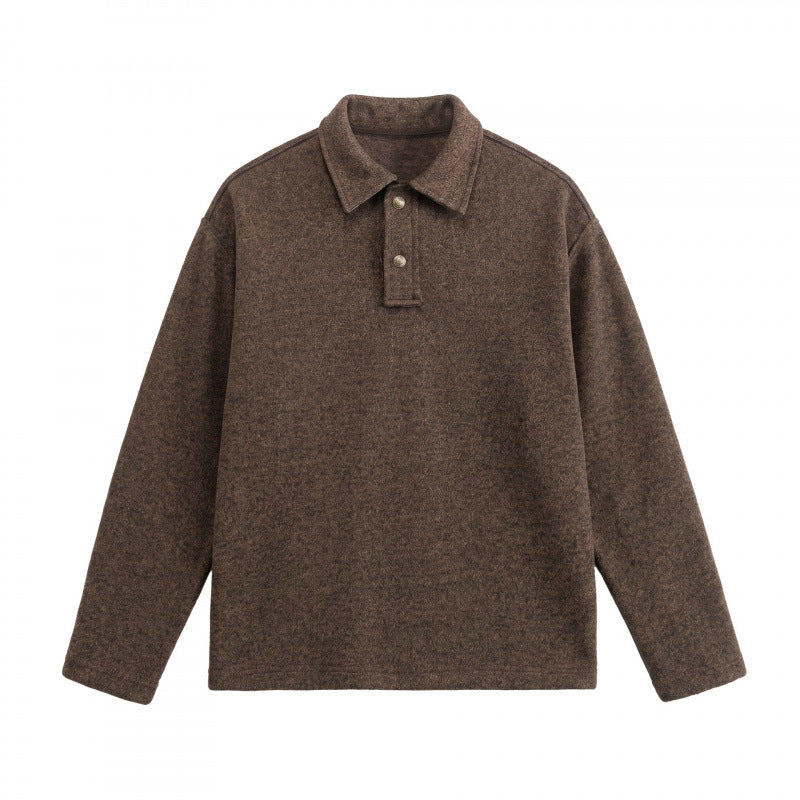 Unisex Boxy-Polo-Pullover aus Wollmix mit Henley-Knopfleiste und geradem Saum Drune