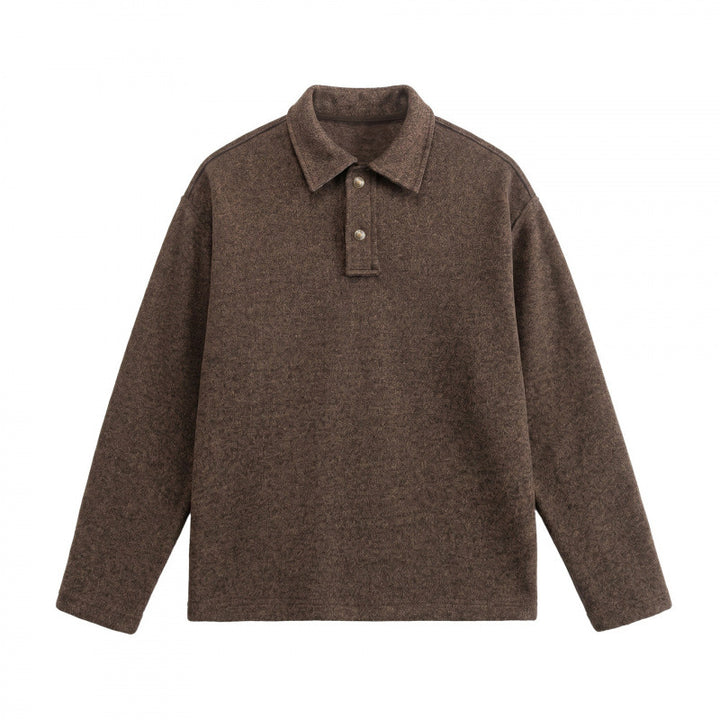 Unisex Boxy-Polo-Pullover aus Wollmix mit Henley-Knopfleiste und geradem Saum Drune