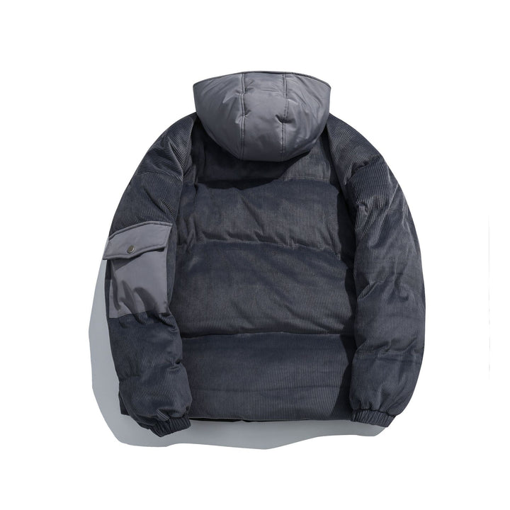 Damen Cord-Stepp-Pufferjacke mit Kapuze und Utility-Ärmeltasche Drune