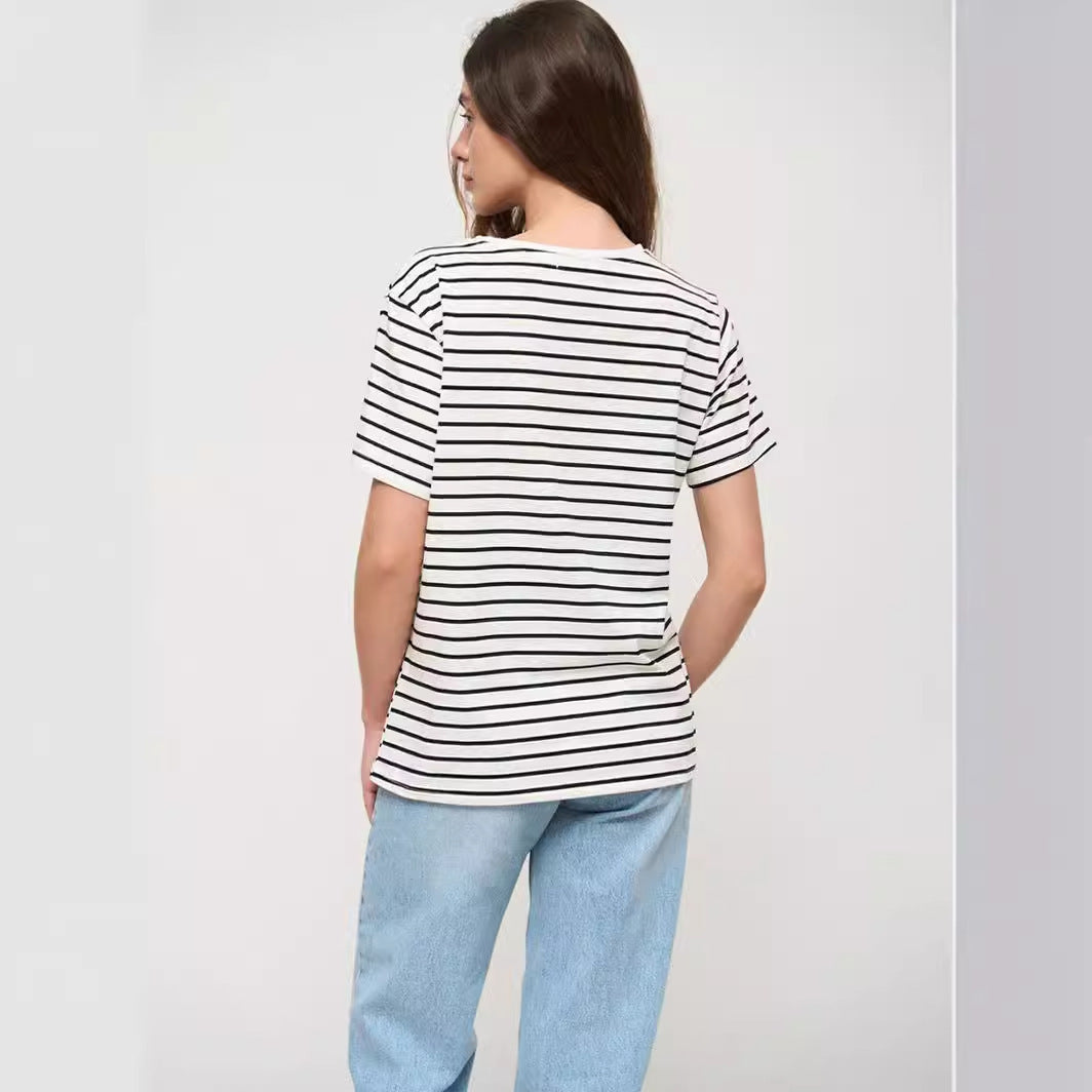 Damen lässiges gestreiftes T-Shirt aus Biobaumwolle Drune