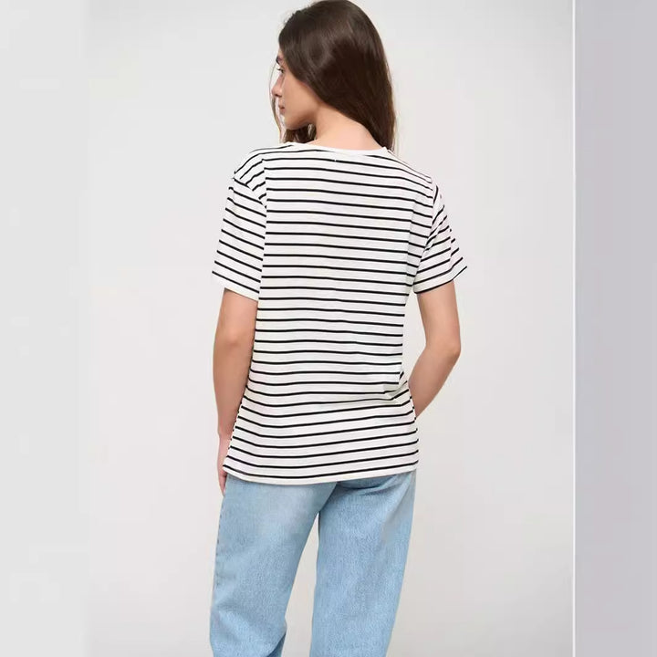 Damen lässiges gestreiftes T-Shirt aus Biobaumwolle Drune