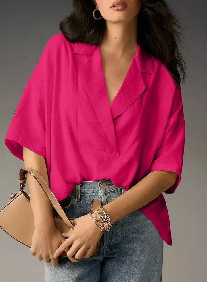 Damen luftige Kurzarmbluse im modernen Oversized-Schnitt Drune