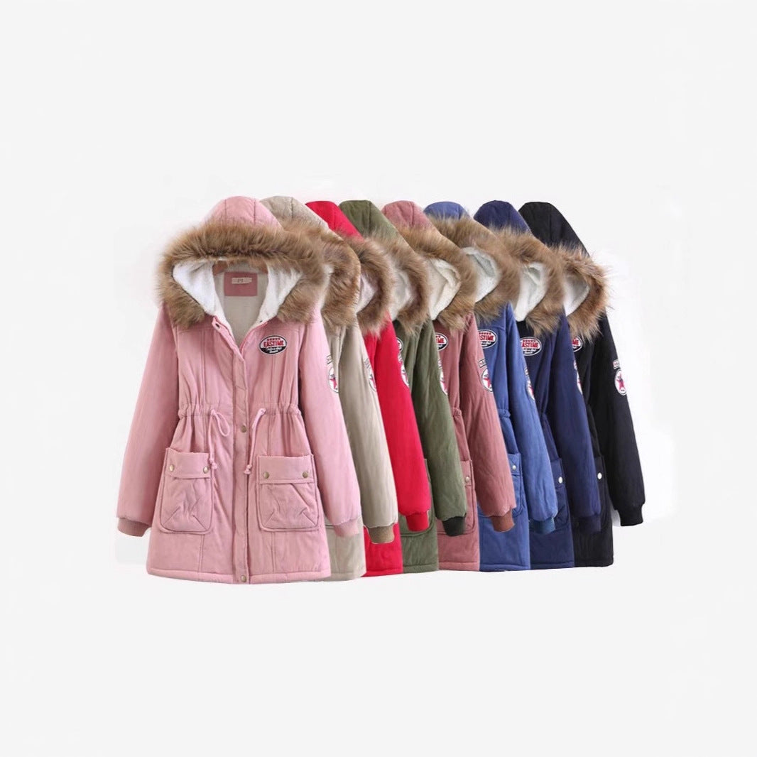 Damen Langer Utility-Parka mit Teddyfutter, Kapuze mit Kunstfell und Kordelzug Drune