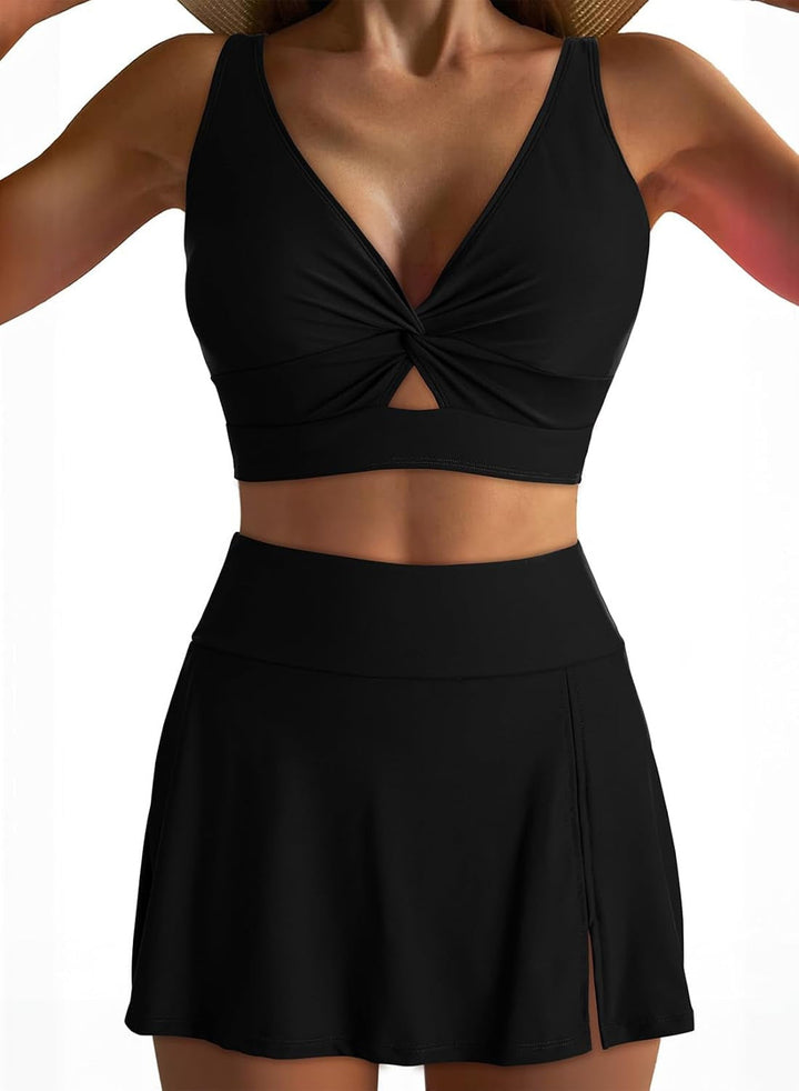 Damen Sportliches Bikini-Set mit modischem Wickeltop und schickem Rock Drune