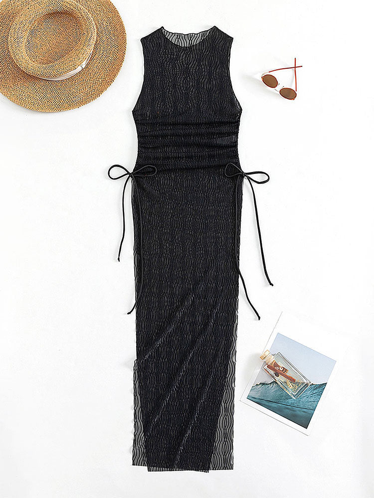 Damen Maxikleid mit taillierter Silhouette und elastischen Bindebändern Drune