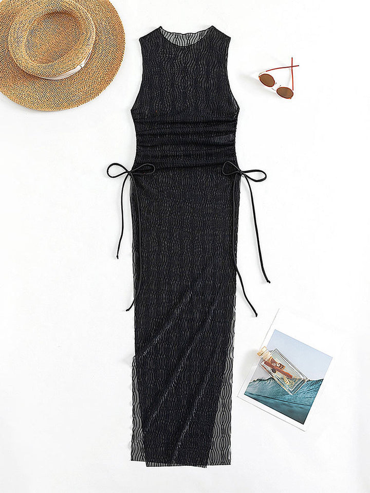 Damen Maxikleid mit taillierter Silhouette und elastischen Bindebändern Drune