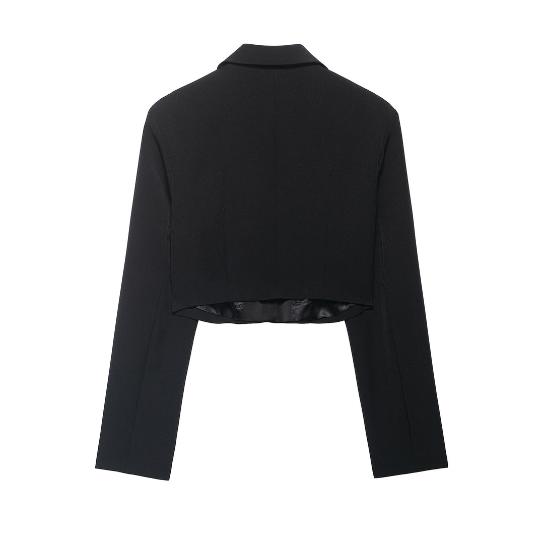 Damen Kurzblazer im Smokingstil mit Satinrevers, taillierter Cropped‑Silhouette Drune