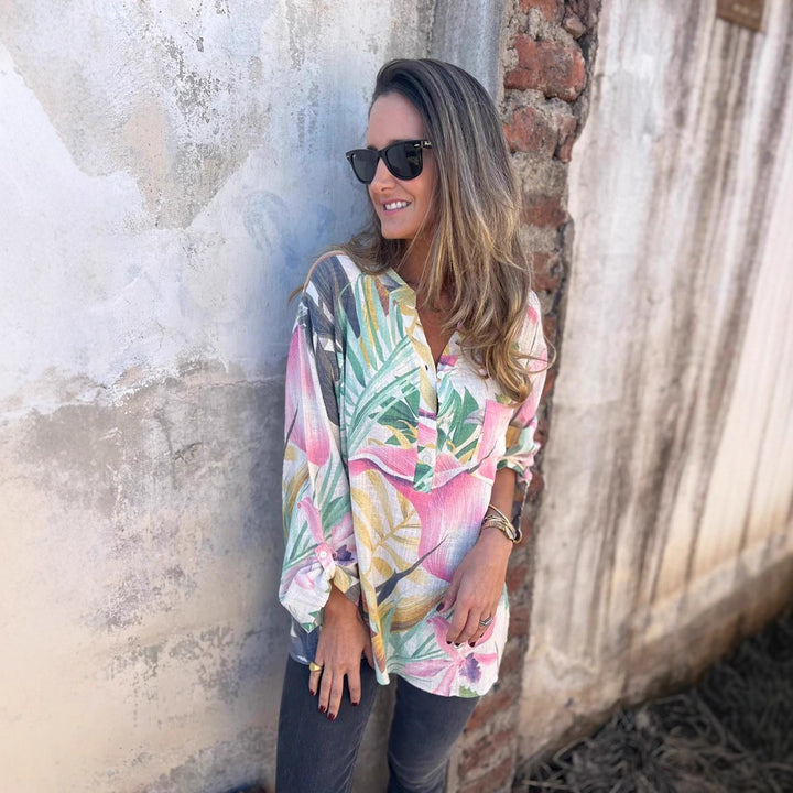 Damen Chice Bluse mit floralen Mustern und Druckknopfverschluss Drune