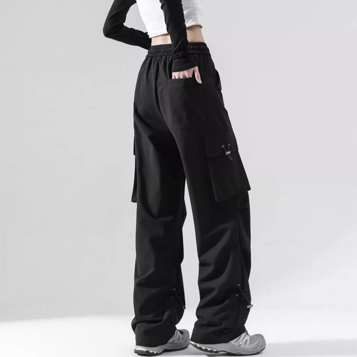 Damen Modische Cargo-Hose mit Seitentaschen und verstellbarem Bund Drune