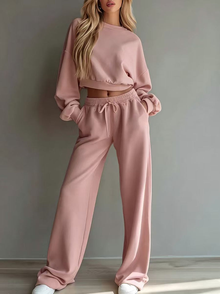 Damen Weiches Lounge-Set mit kurzem Sweatshirt und weiter Jogginghose Drune