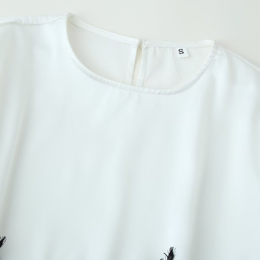 Damen Elegante Chiffonbluse mit Spitzenborte, weitem Kimonoärmel und Bindeband Drune