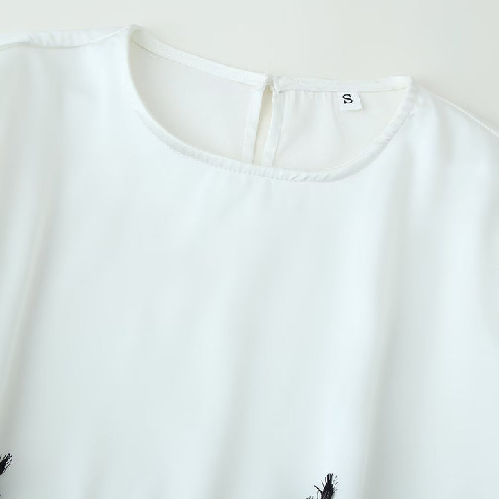 Damen Elegante Chiffonbluse mit Spitzenborte, weitem Kimonoärmel und Bindeband Drune