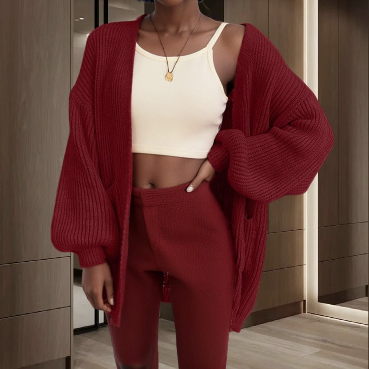 Damen Grobstrick Cardigan mit weiten Ärmeln und praktischen Taschen Drune