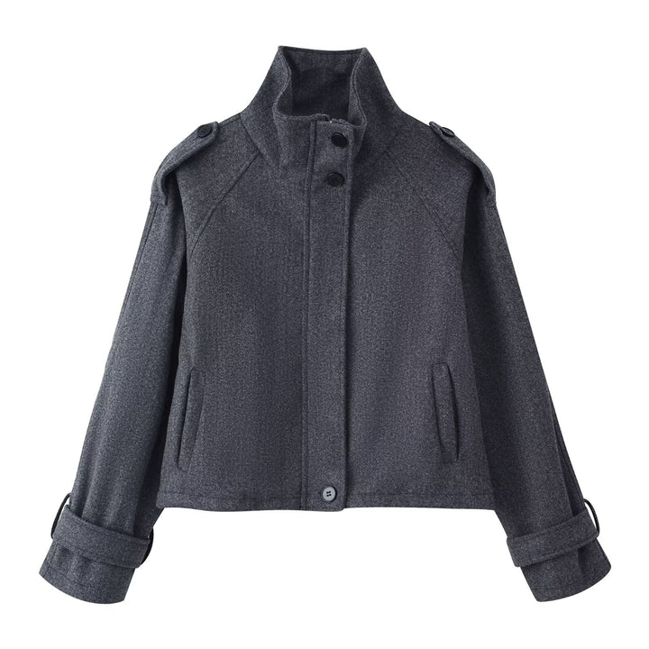 Damen Kurzmantel im Cape‑Look mit hohem Stehkragen, Epauletten und weiten Raglanärmeln Drune