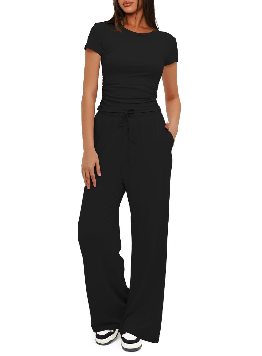 Damen Lässiges Lounge-Set mit weitem Oberteil und bequemen Hosen Drune