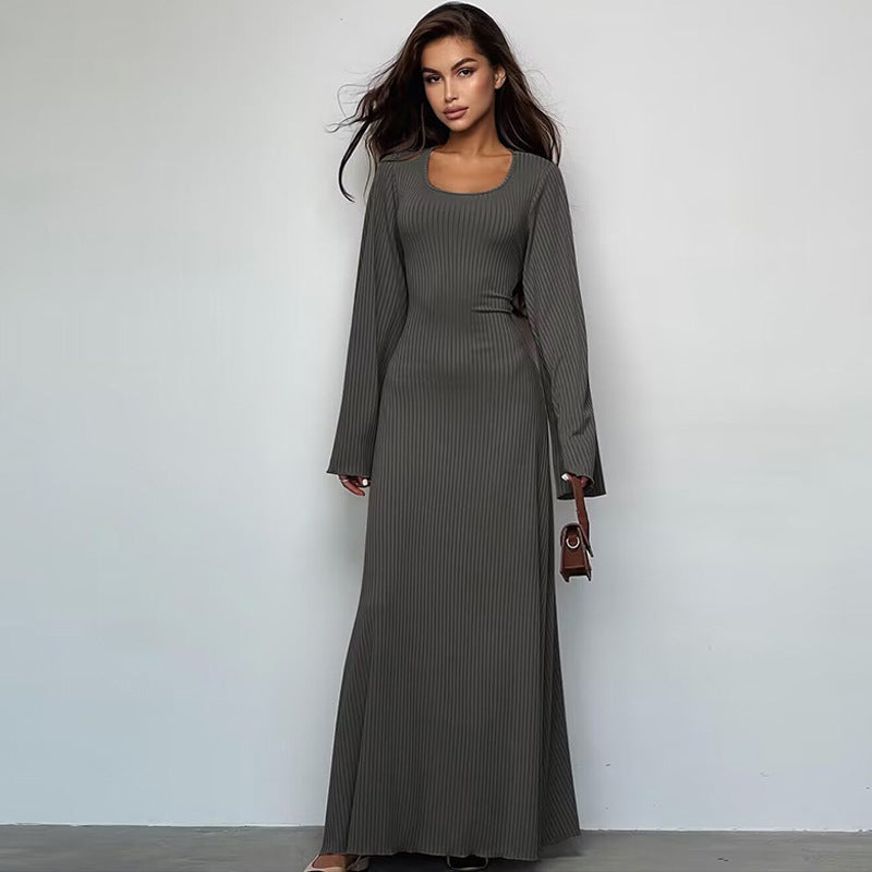 Damen Maxikleid mit langem, weitem Ärmel und elegantem Quadrat-Ausschnitt Drune