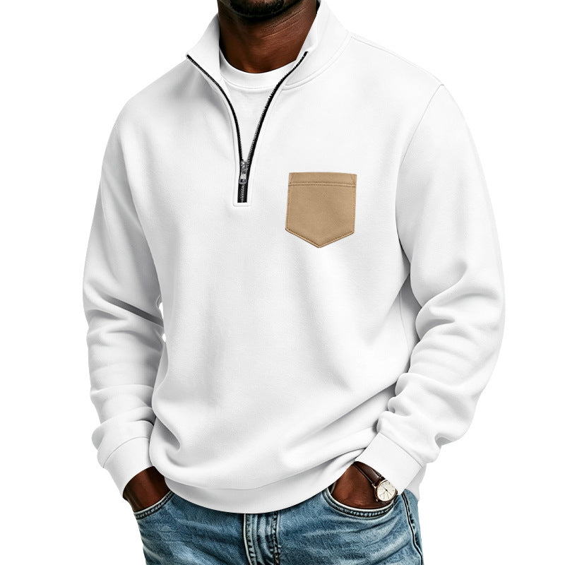 Herren Troyer-Sweatshirt mit halbem Reißverschluss und kontrastierter Brusttasche Drune