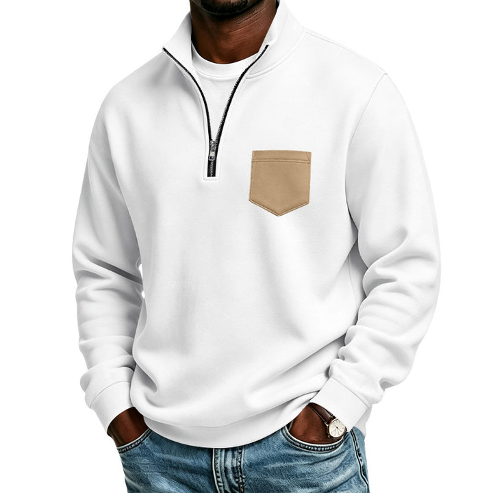 Herren Troyer-Sweatshirt mit halbem Reißverschluss und kontrastierter Brusttasche Drune