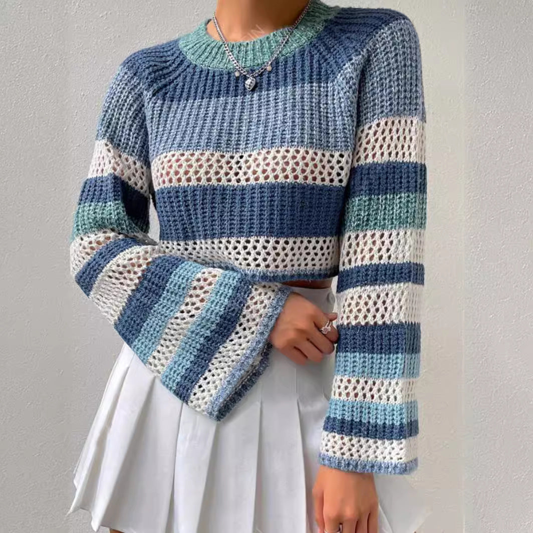 Damen luftiger, gestreifter Strickpullover mit weitem Schnitt Drune