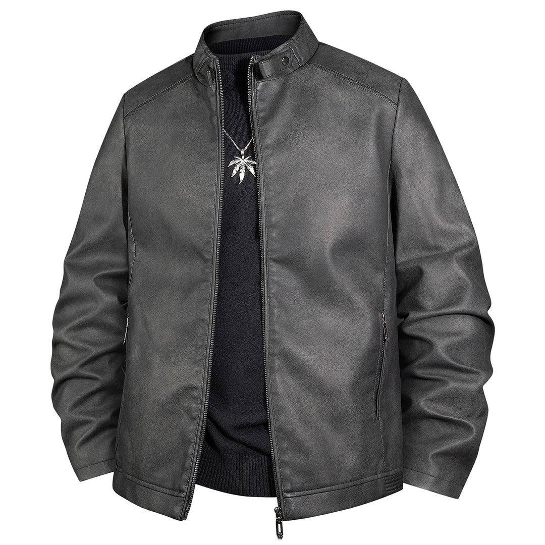 Herren Vintage-Lederoptik-Bomberjacke mit Stehkragen und Reißverschluss Drune