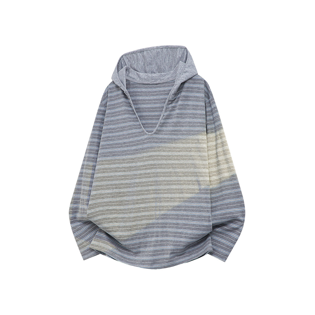 Unisex Oversize Kapuzenpullover mit tiefem V-Ausschnitt und feinem Streifenmuster Drune