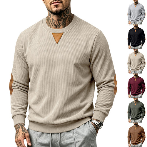 Herren Geripptes Sweatshirt mit Lederoptik-Ellbogenpatches und Dreieck-Applikation Drune