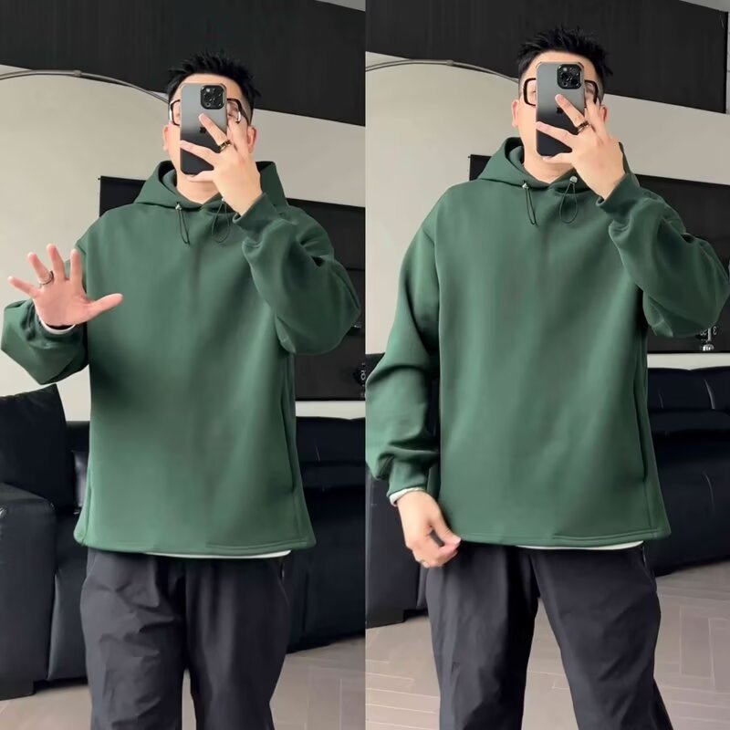 Herren Oversized Kapuzenpullover mit Dropped-Shoulder, schwerer Baumwollmischung und minimalistischer Silhouette Drune