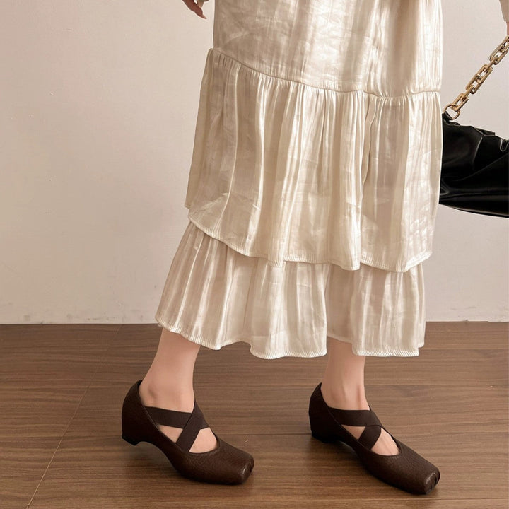 Damen Elegante Ballerinas mit dehnbarem Überkreuz-Riemen Drune